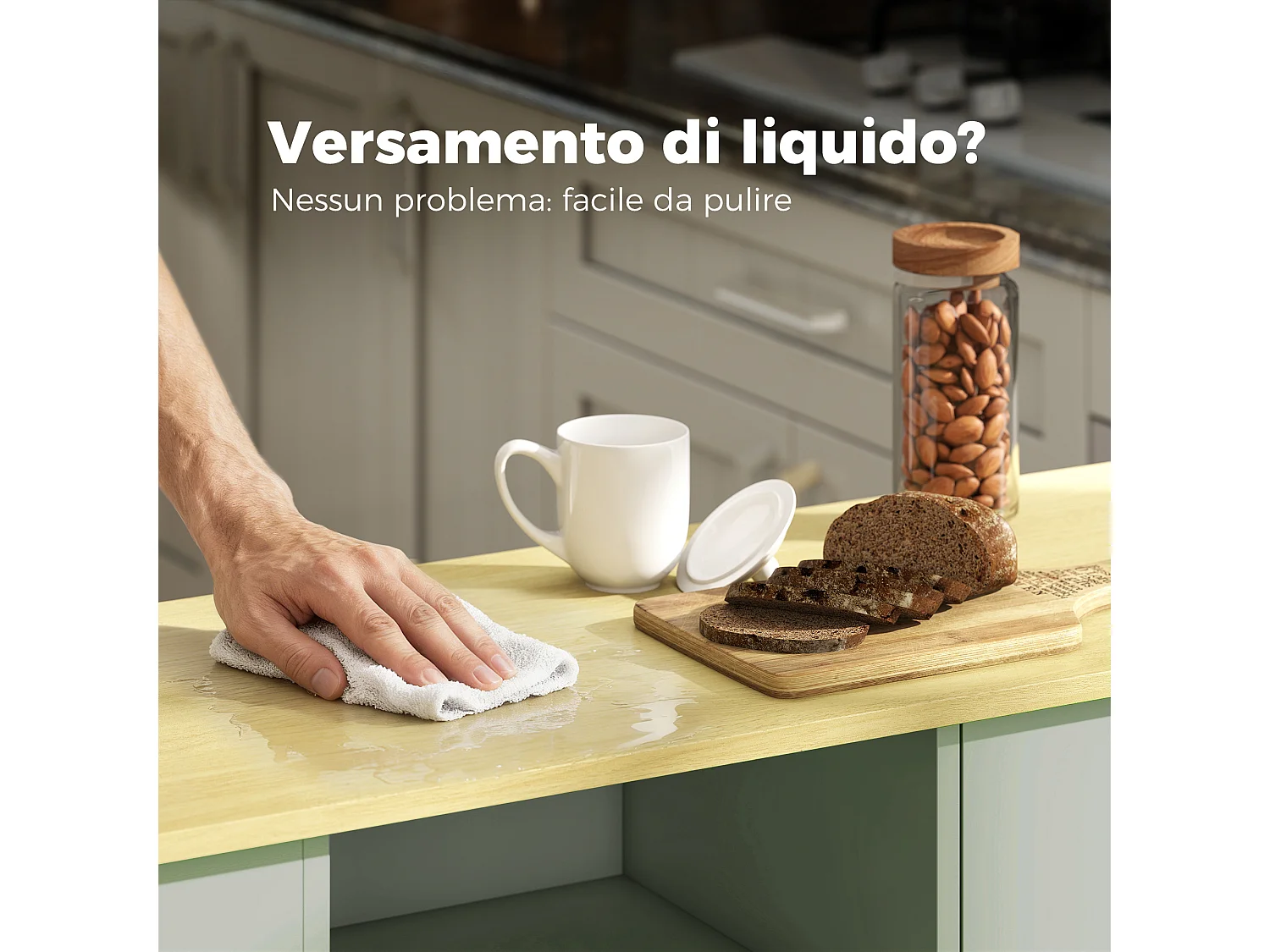 Carrello da cucina con ruote in legno verde chiaro