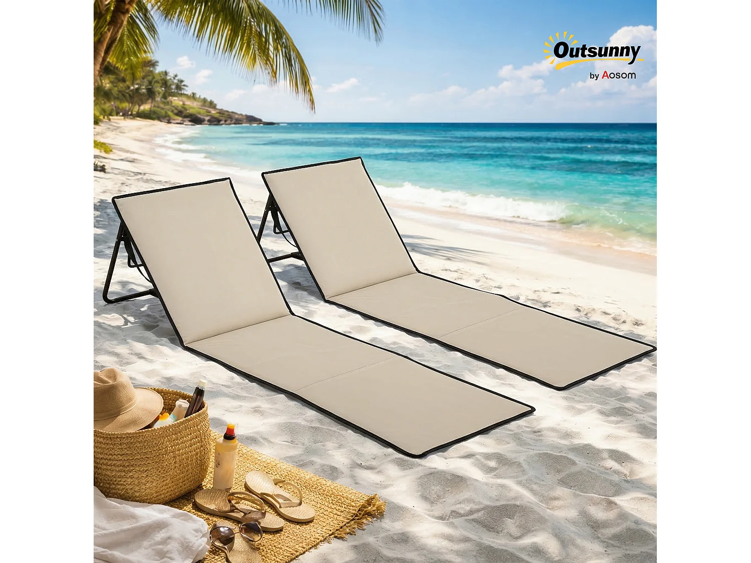 Set 2 sdraio da spiaggia pieghevoli ad angolo regolabile beige