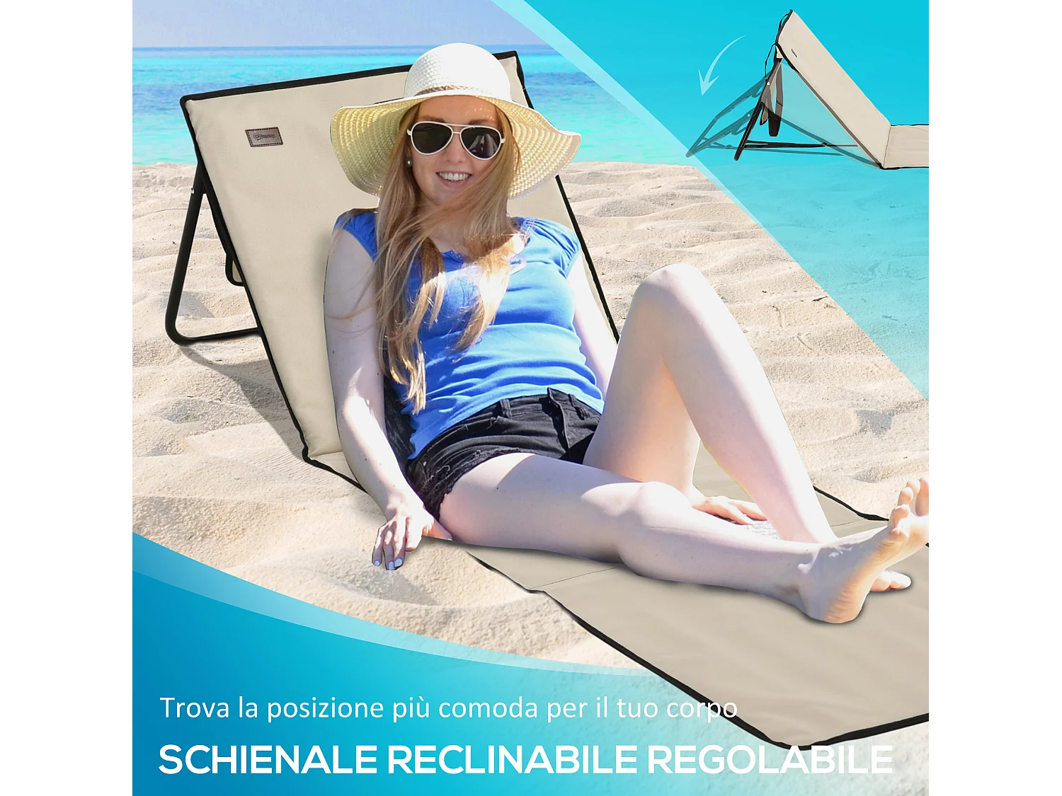 Set 2 sdraio da spiaggia pieghevoli ad angolo regolabile beige