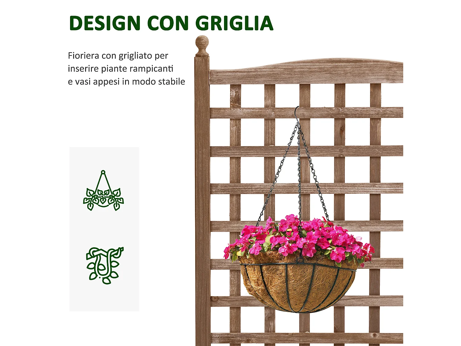 Fioriera da giardino con grigliato 64x28x120cm cm in legno marrone