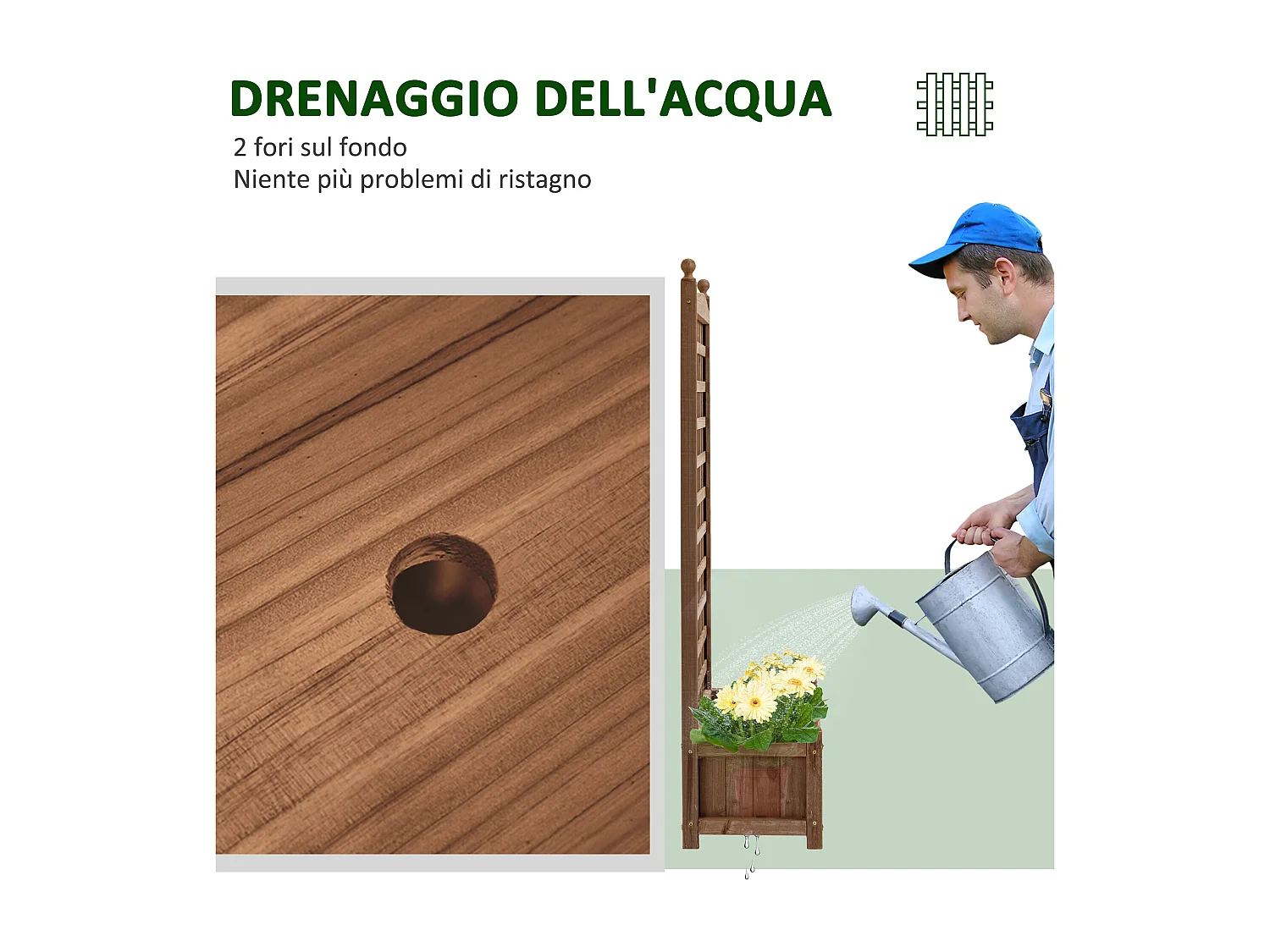 Fioriera da giardino con grigliato 64x28x120cm cm in legno marrone