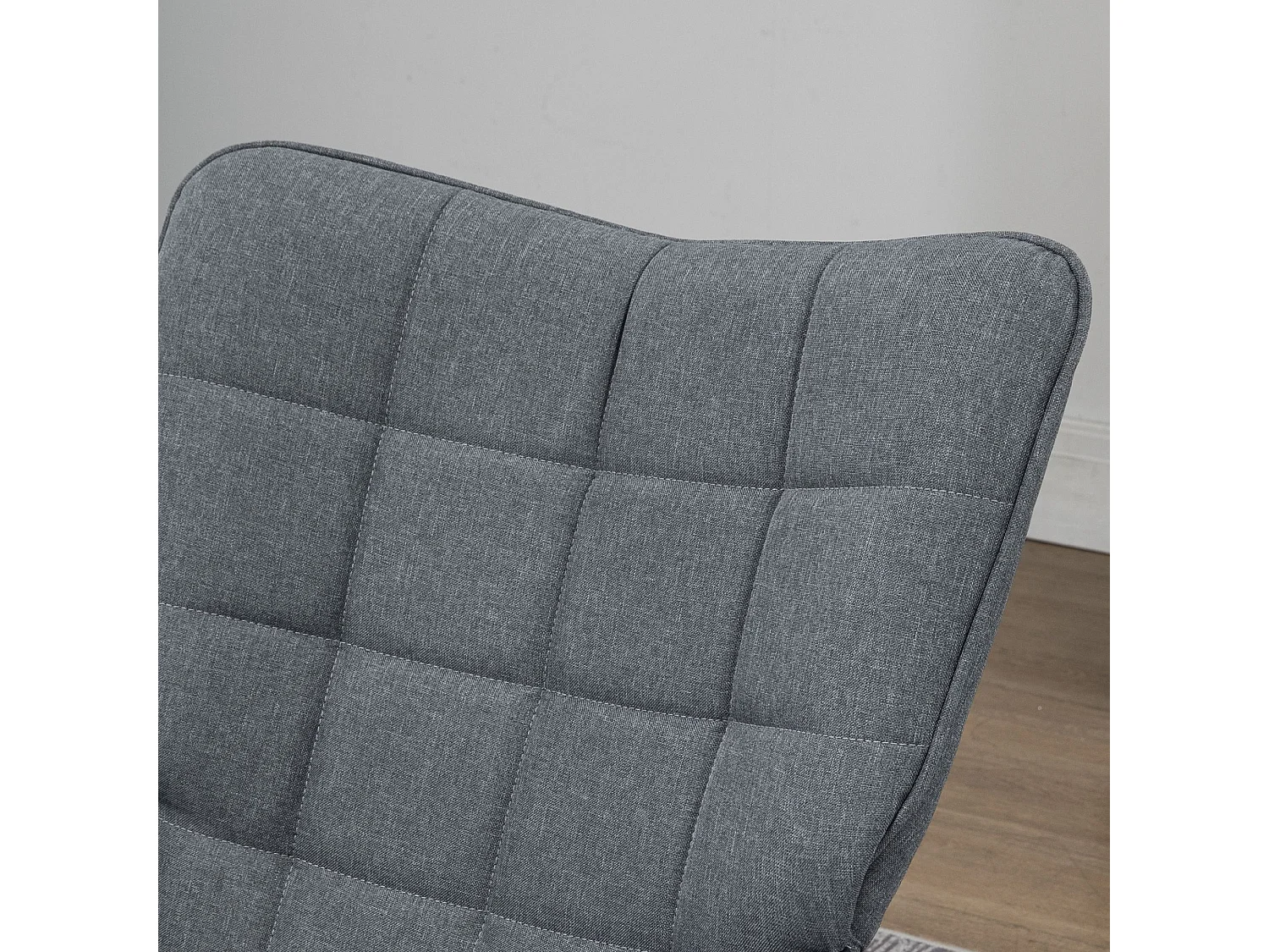 Sedia a dondolo con pouf in tessuto effetto lino e legno grigio