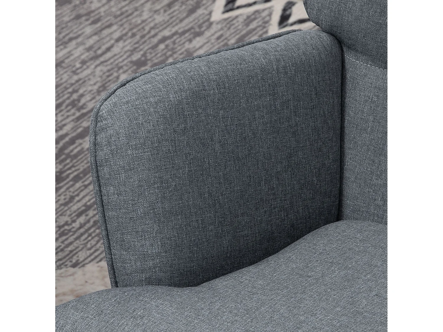 Sedia a dondolo con pouf in tessuto effetto lino e legno grigio