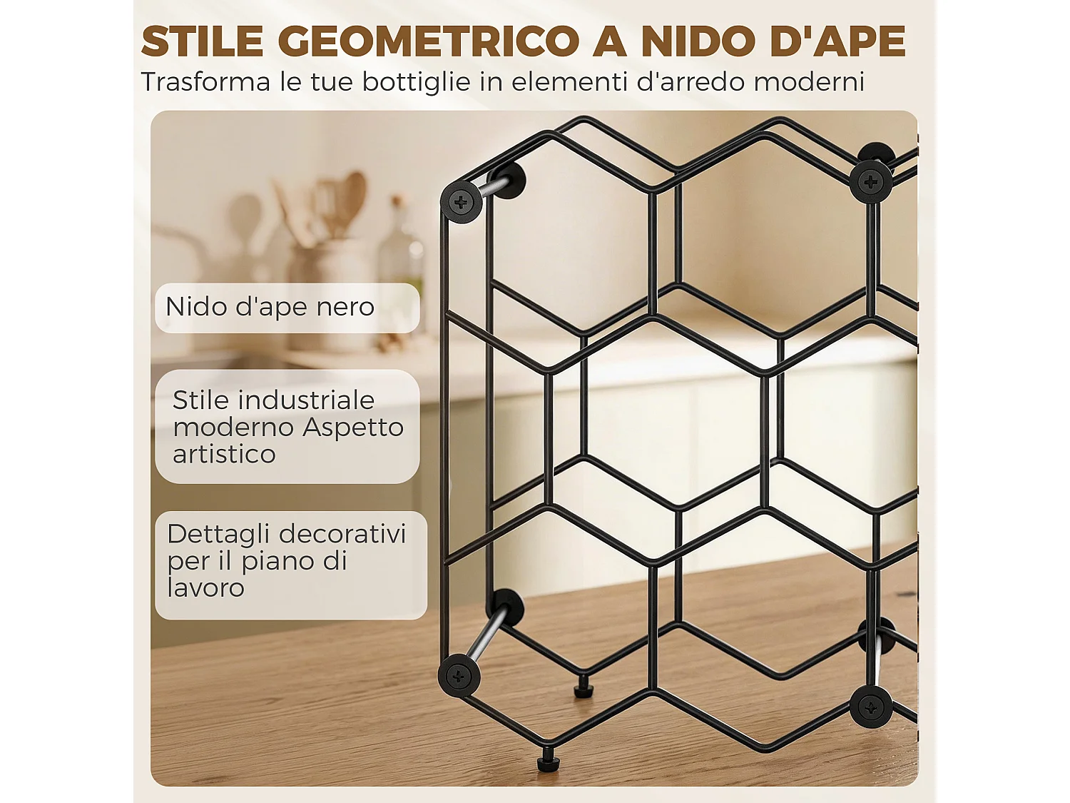 Portabottiglie per 13 bottiglie in metallo nero