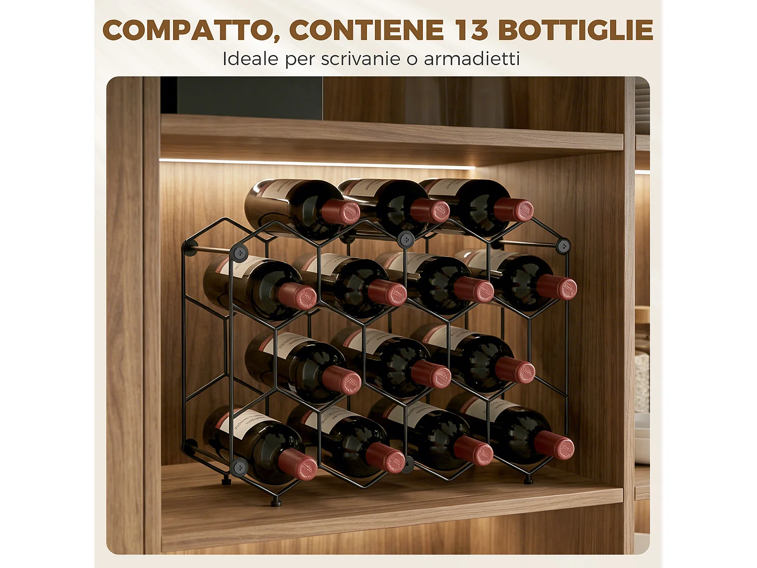 Portabottiglie per 13 bottiglie in metallo nero
