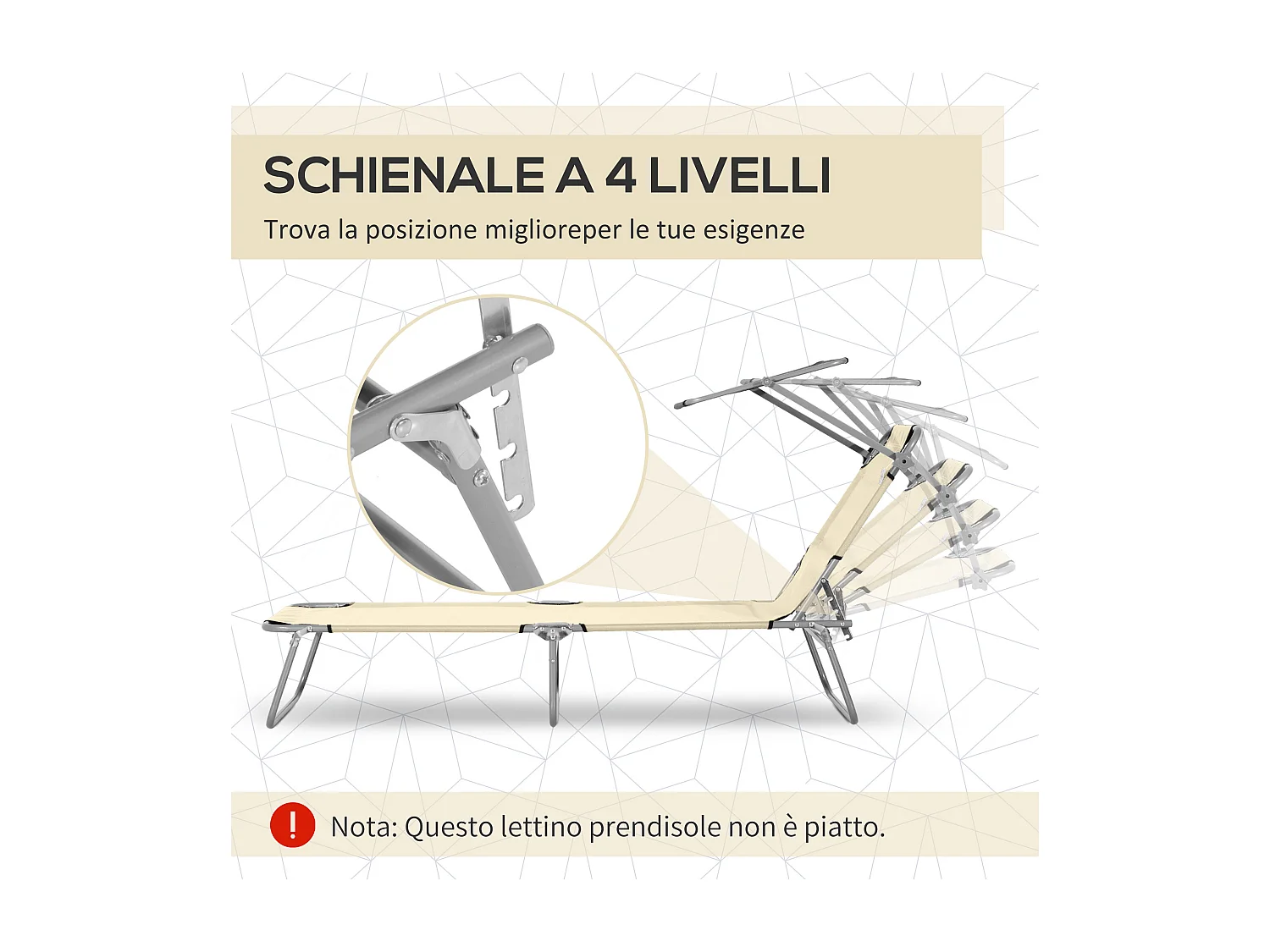 Sdraio da giardino pieghevole e reclinabile con tettuccio beige