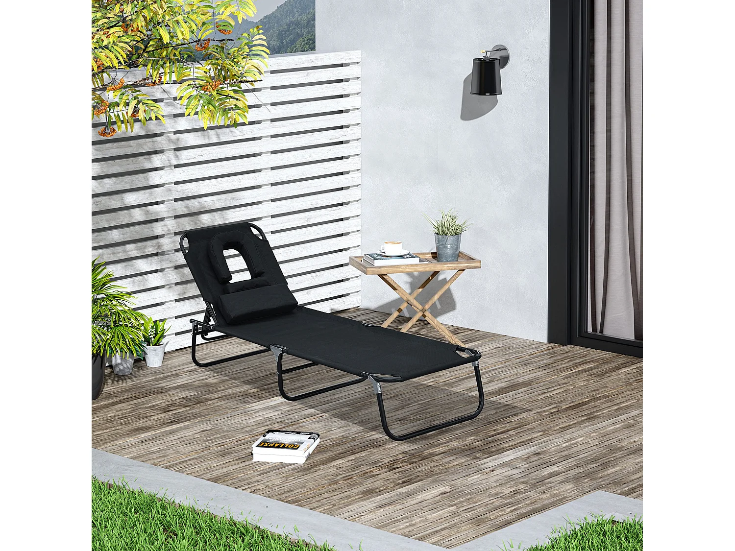 Lettino Prendisole Sdraio da Giardino Pieghevole Reclinabile Nero
