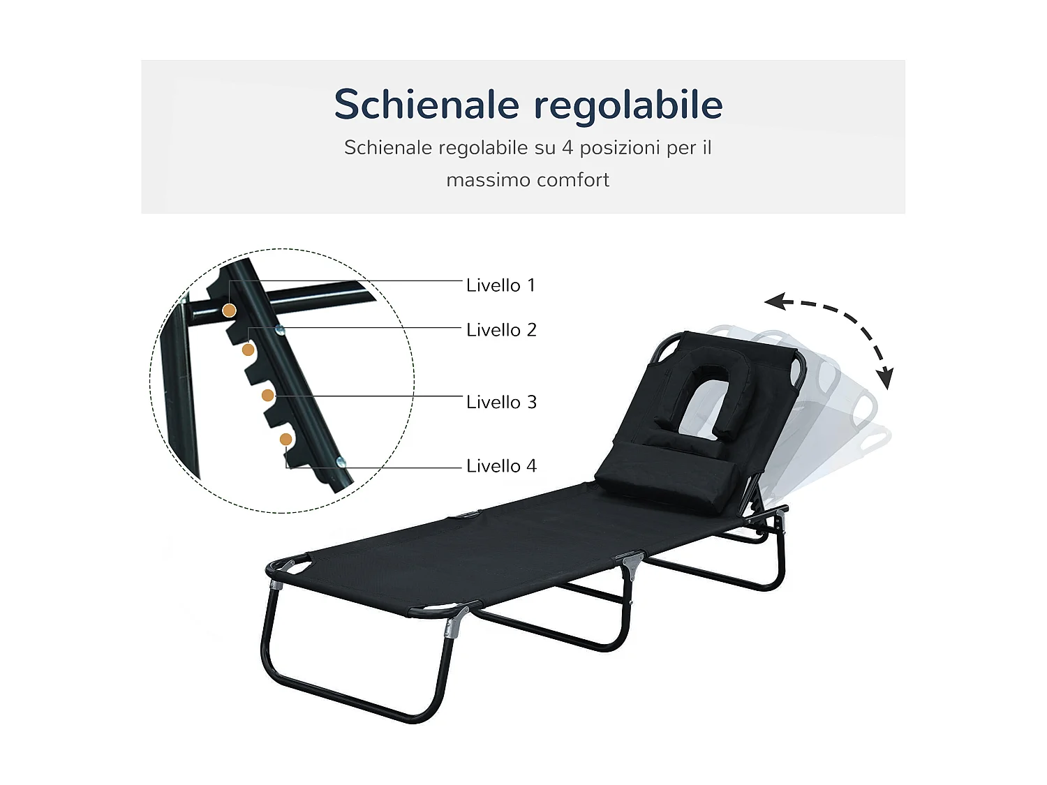 Lettino Prendisole Sdraio da Giardino Pieghevole Reclinabile Nero