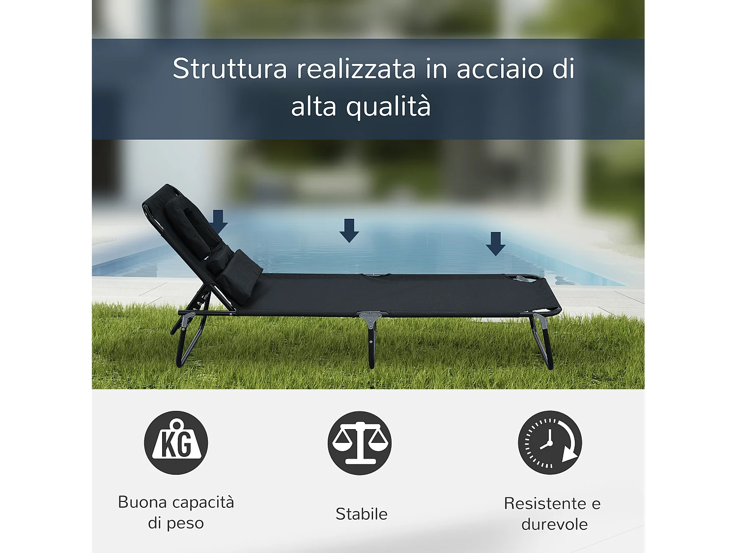 Lettino Prendisole Sdraio da Giardino Pieghevole Reclinabile Nero