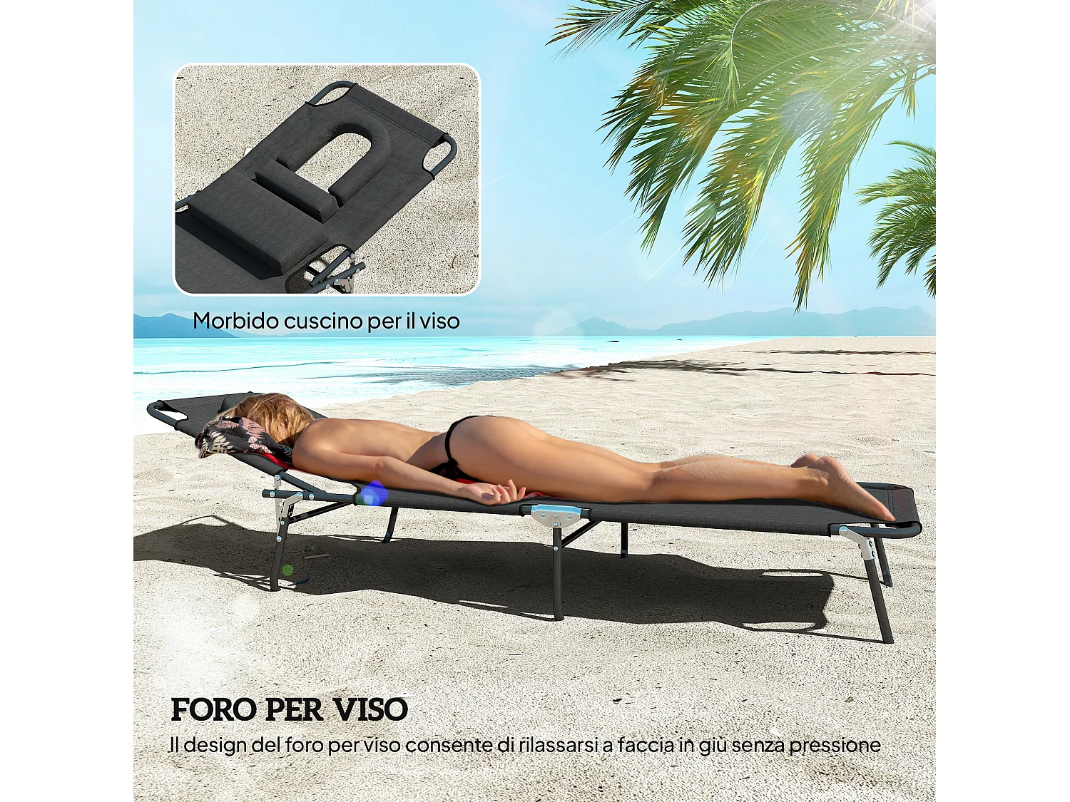 Lettino Prendisole Sdraio da Giardino Pieghevole Reclinabile Nero