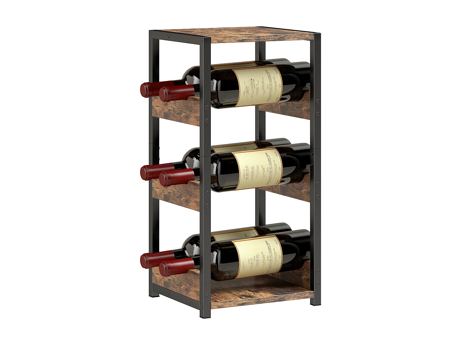 Portabottiglie freestanding per 6 bottiglie industriale marrone e nero