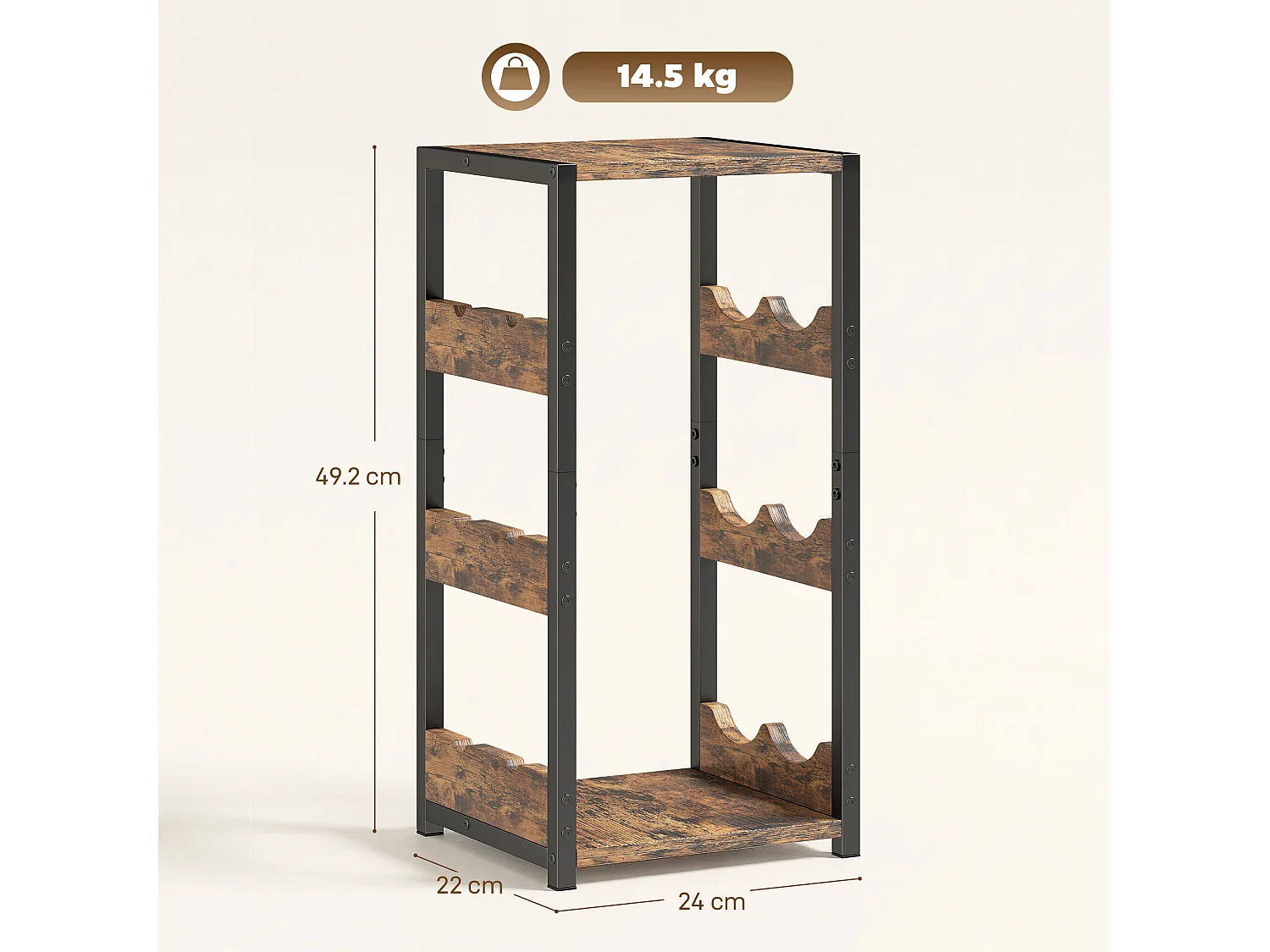 Portabottiglie freestanding per 6 bottiglie industriale marrone e nero