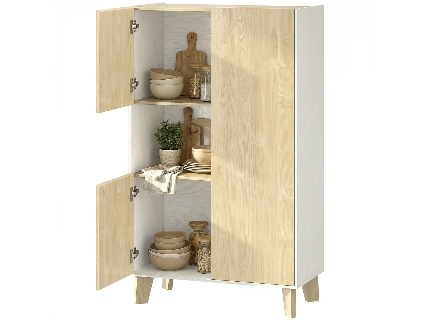 Credenza ucina, a 6 scomparti con ante soft close bianco e color legno