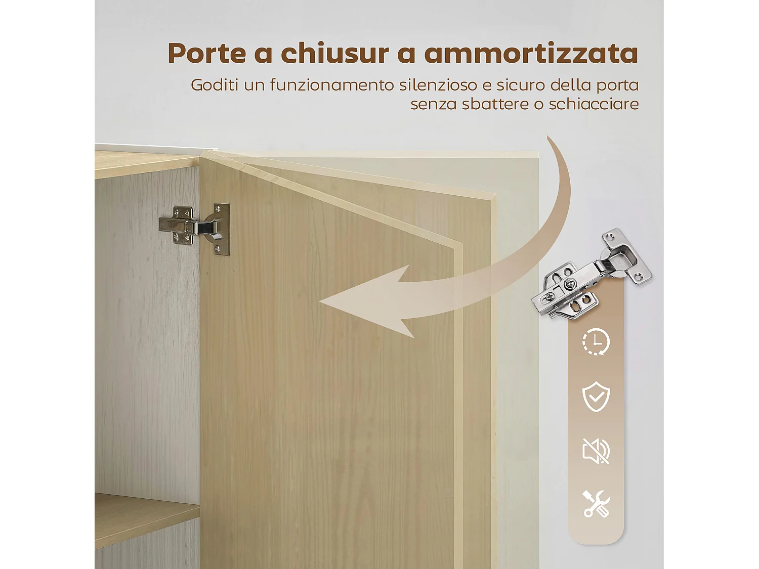 Credenza ucina, a 6 scomparti con ante soft close bianco e color legno