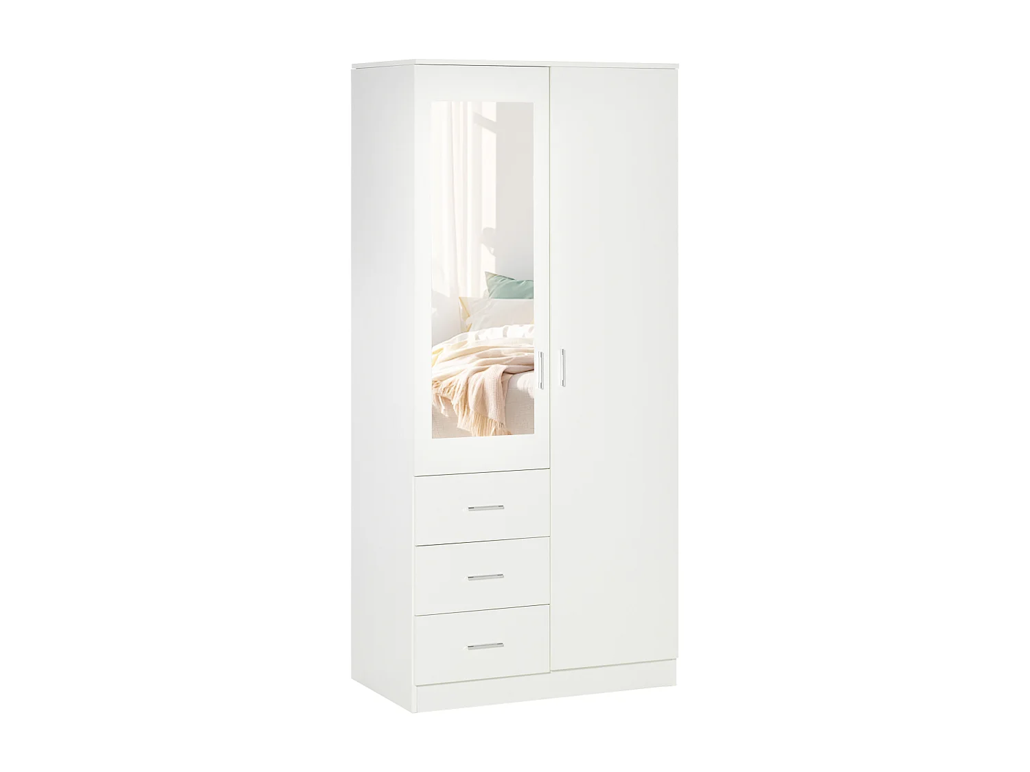 Guardaroba moderno 2 ante con 3 cassetti e specchio 80x50x180cm