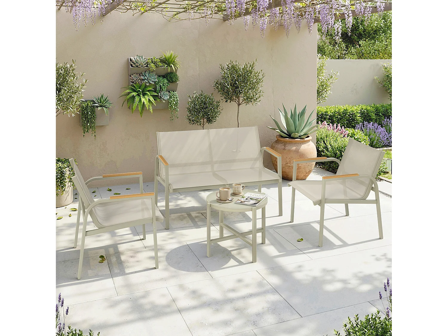 Set mobili da giardino 4 pezzi in metallo nero e verde