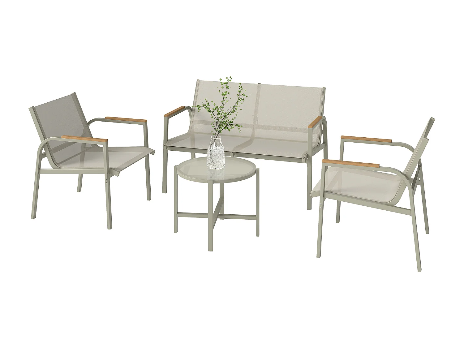 Set mobili da giardino 4 pezzi in metallo nero e verde