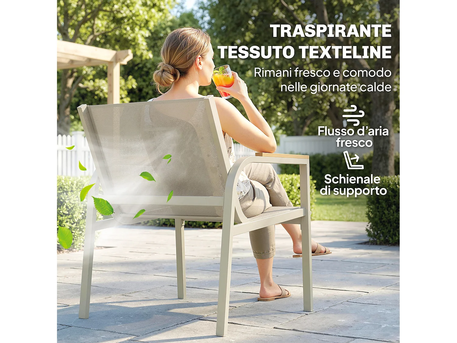 Set mobili da giardino 4 pezzi in metallo nero e verde