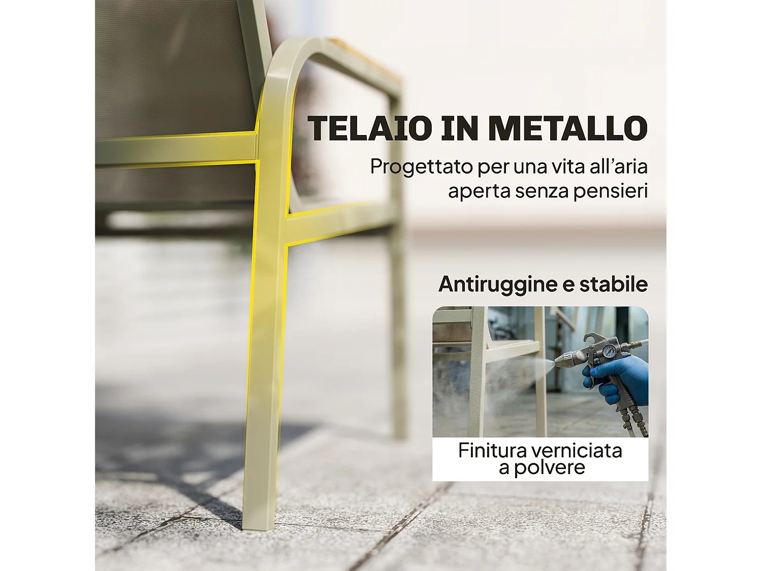 Set mobili da giardino 4 pezzi in metallo nero e verde