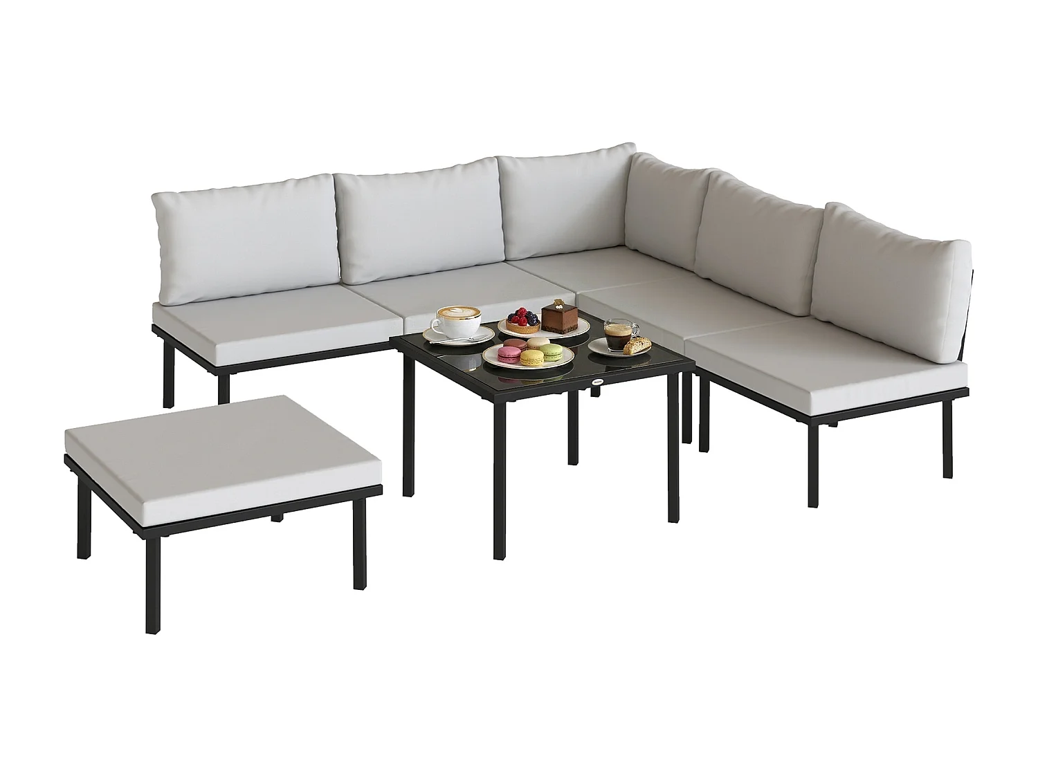 Set mobili da giardino con cuscini in metallo grigio chiaro