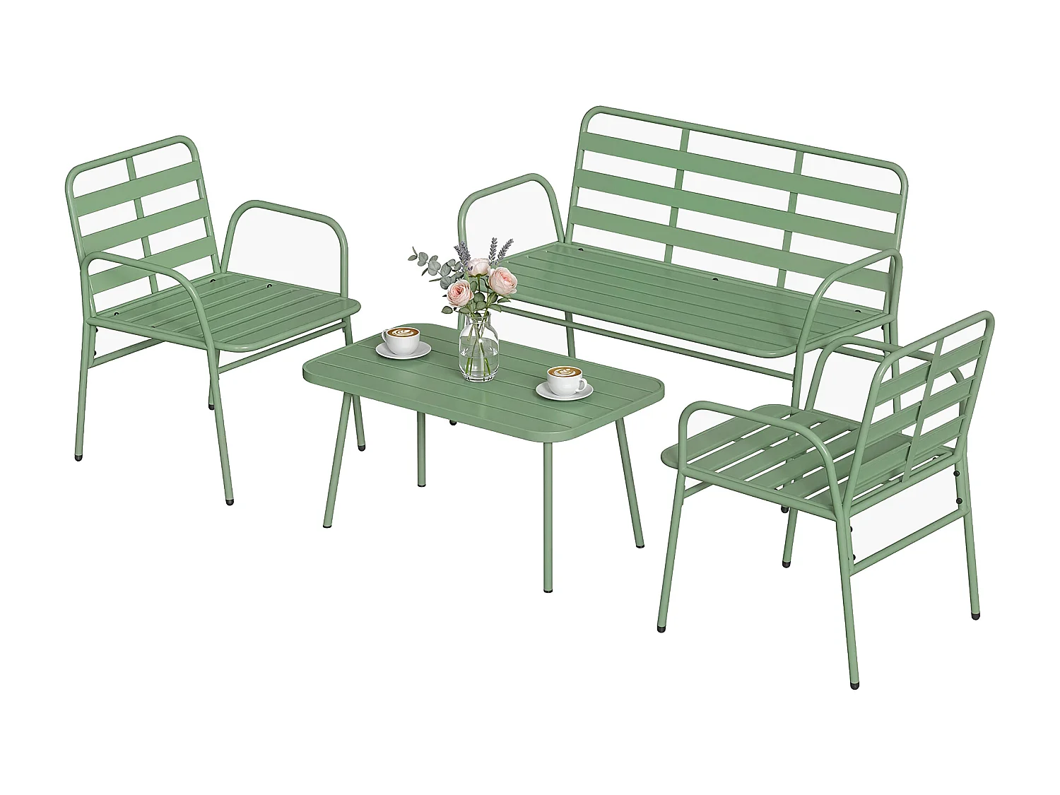 Set mobili da giardino 4 pezzi in metallo verde