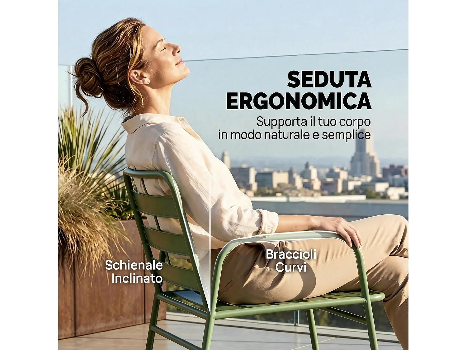 Set mobili da giardino 4 pezzi in metallo verde