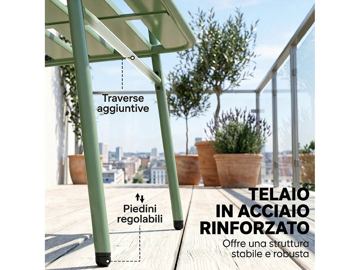 Set mobili da giardino 4 pezzi in metallo verde