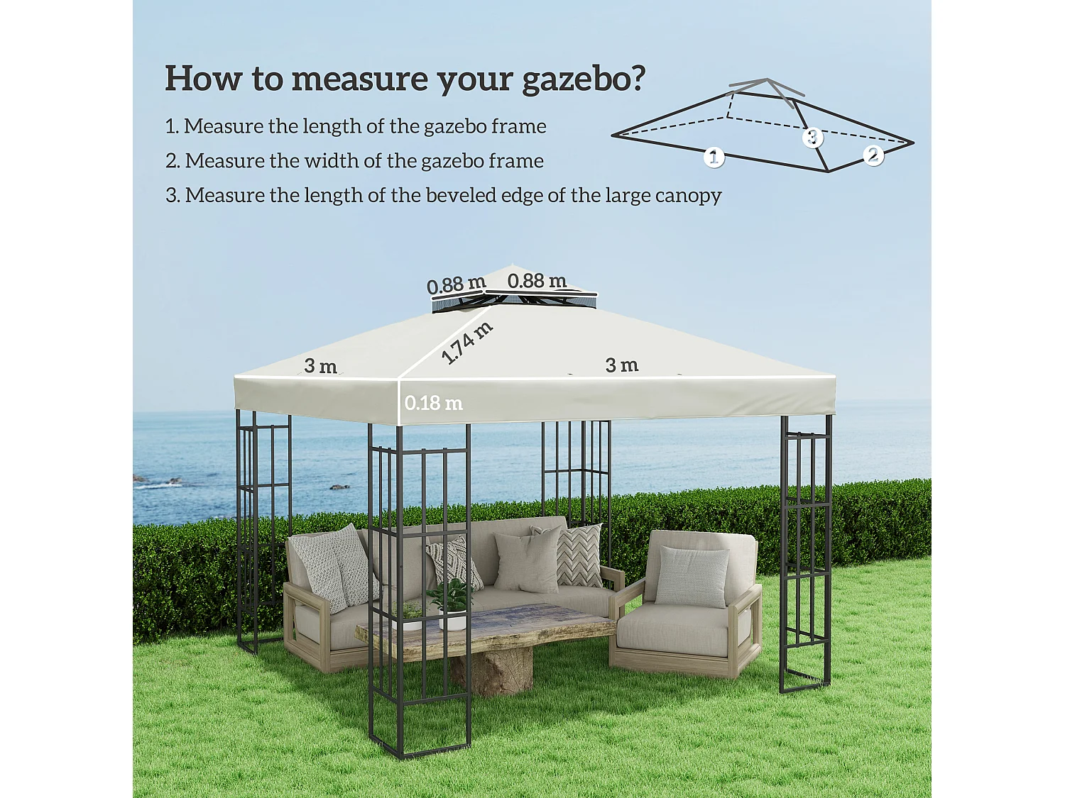 Copertura per gazebo 3x3m sostitutiva in poliestere grigio chiaro