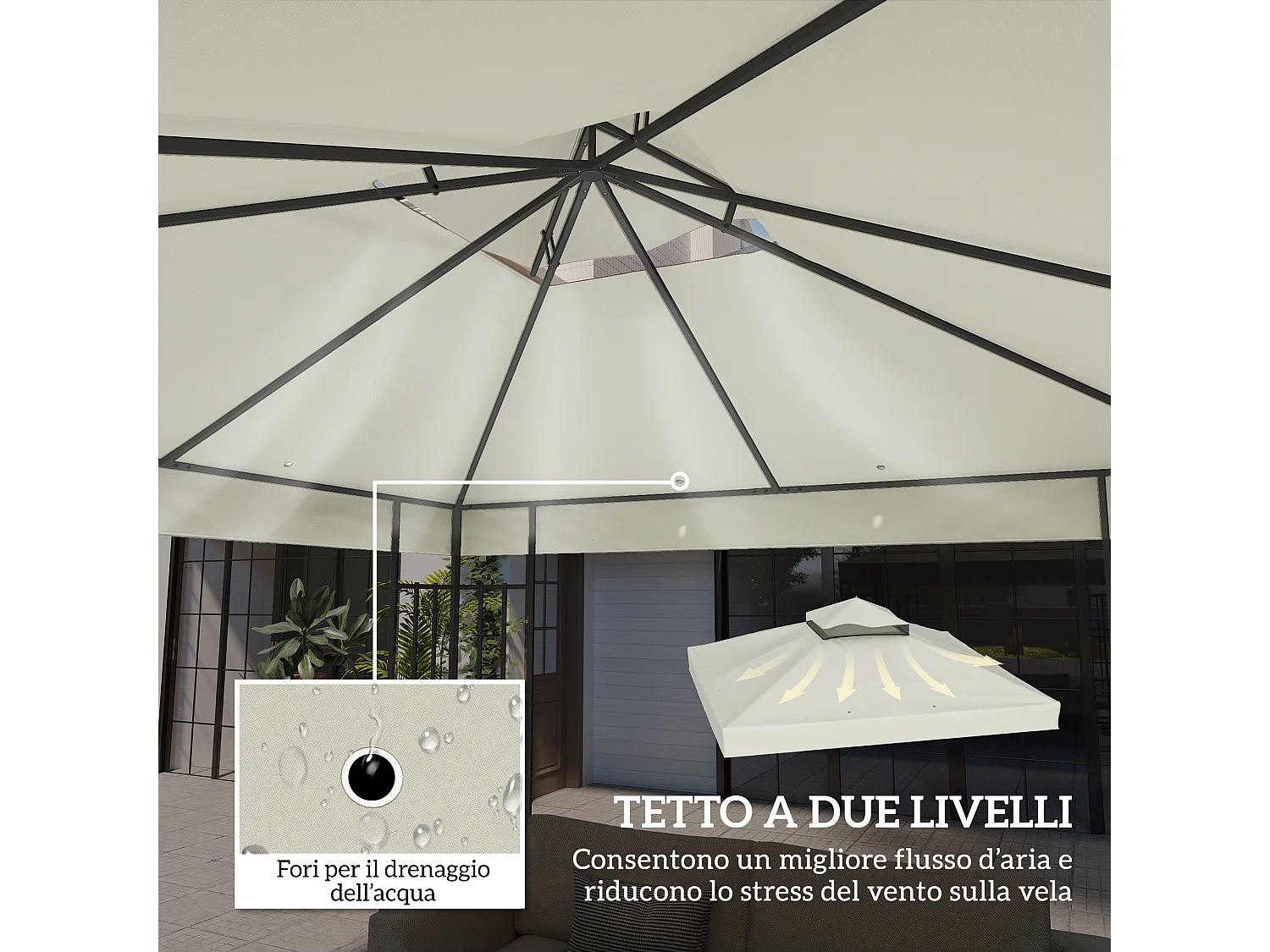Copertura per gazebo 3x3m sostitutiva in poliestere grigio chiaro