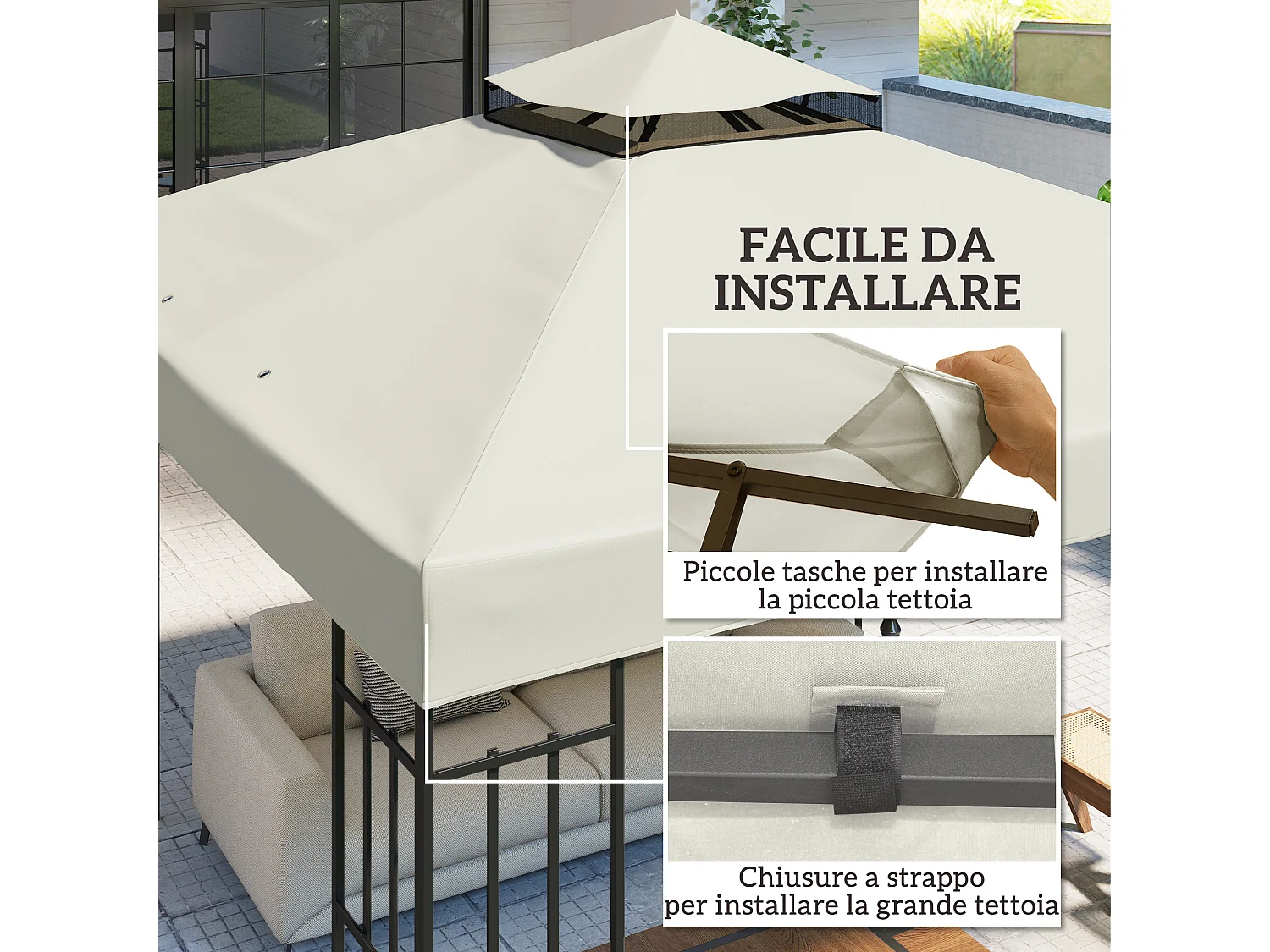 Copertura per gazebo 3x3m sostitutiva in poliestere grigio chiaro