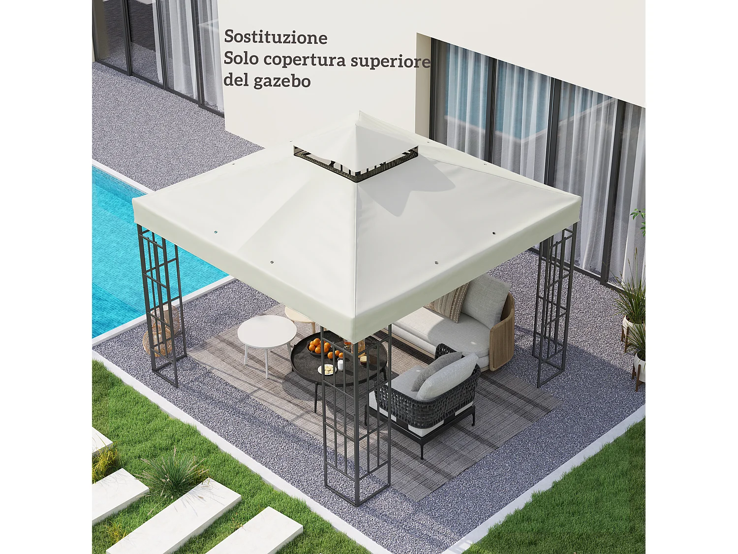 Copertura per gazebo 3x3m sostitutiva in poliestere grigio chiaro
