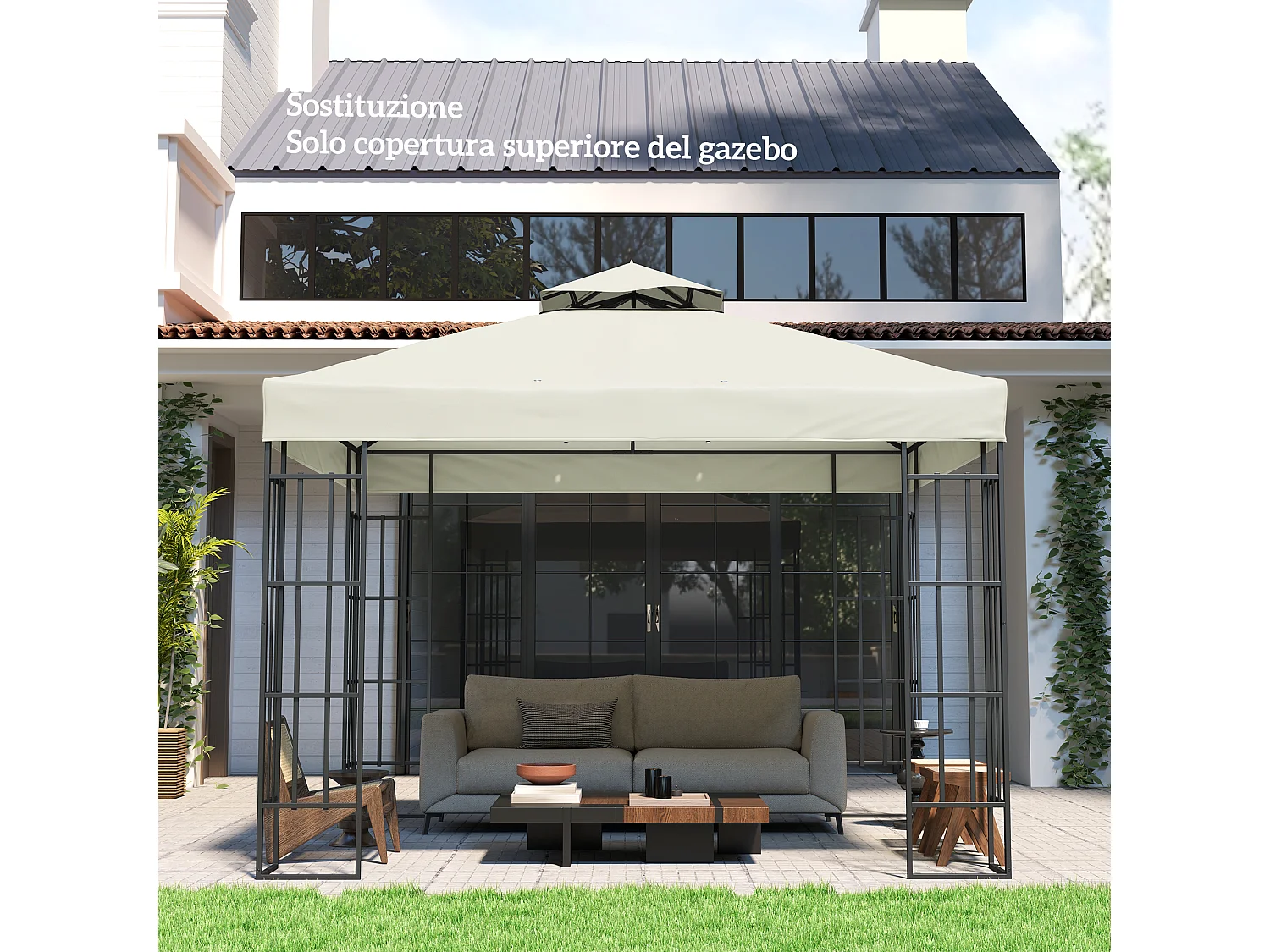 Copertura per gazebo 3x3m sostitutiva in poliestere grigio chiaro