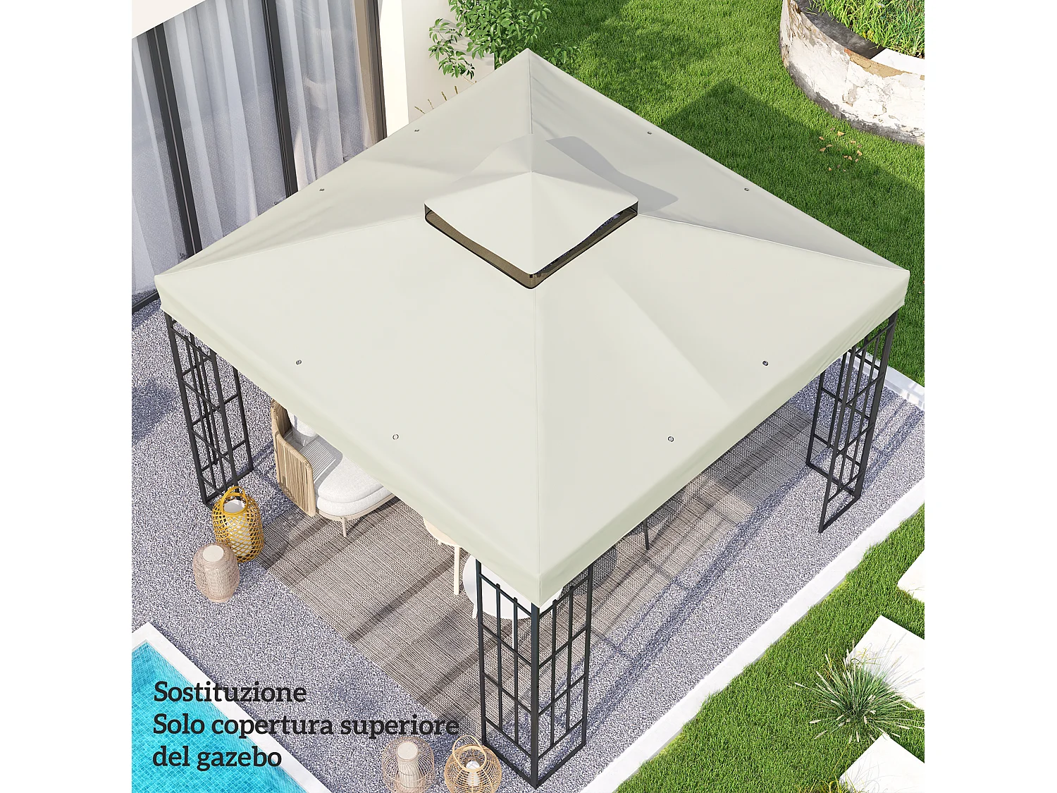 Copertura per gazebo 3x3m sostitutiva in poliestere grigio chiaro