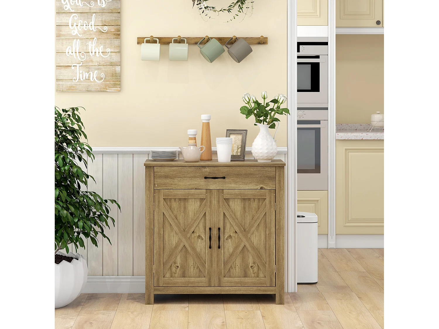 Credenza cucina stile country con cassetto e armadietto ante naturale