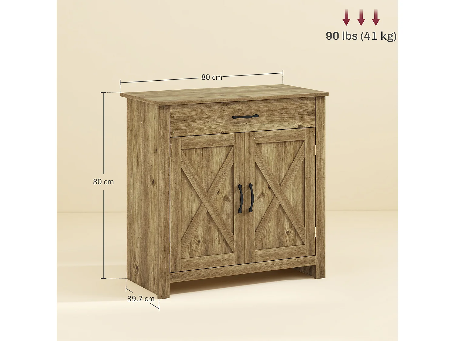 Credenza cucina stile country con cassetto e armadietto ante naturale