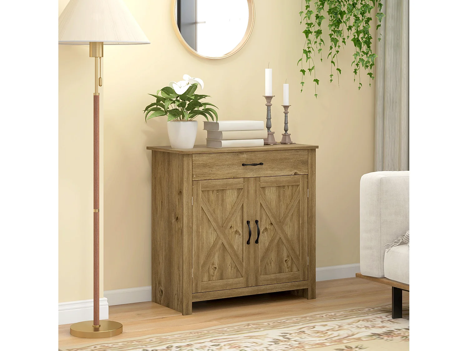 Credenza cucina stile country con cassetto e armadietto ante naturale