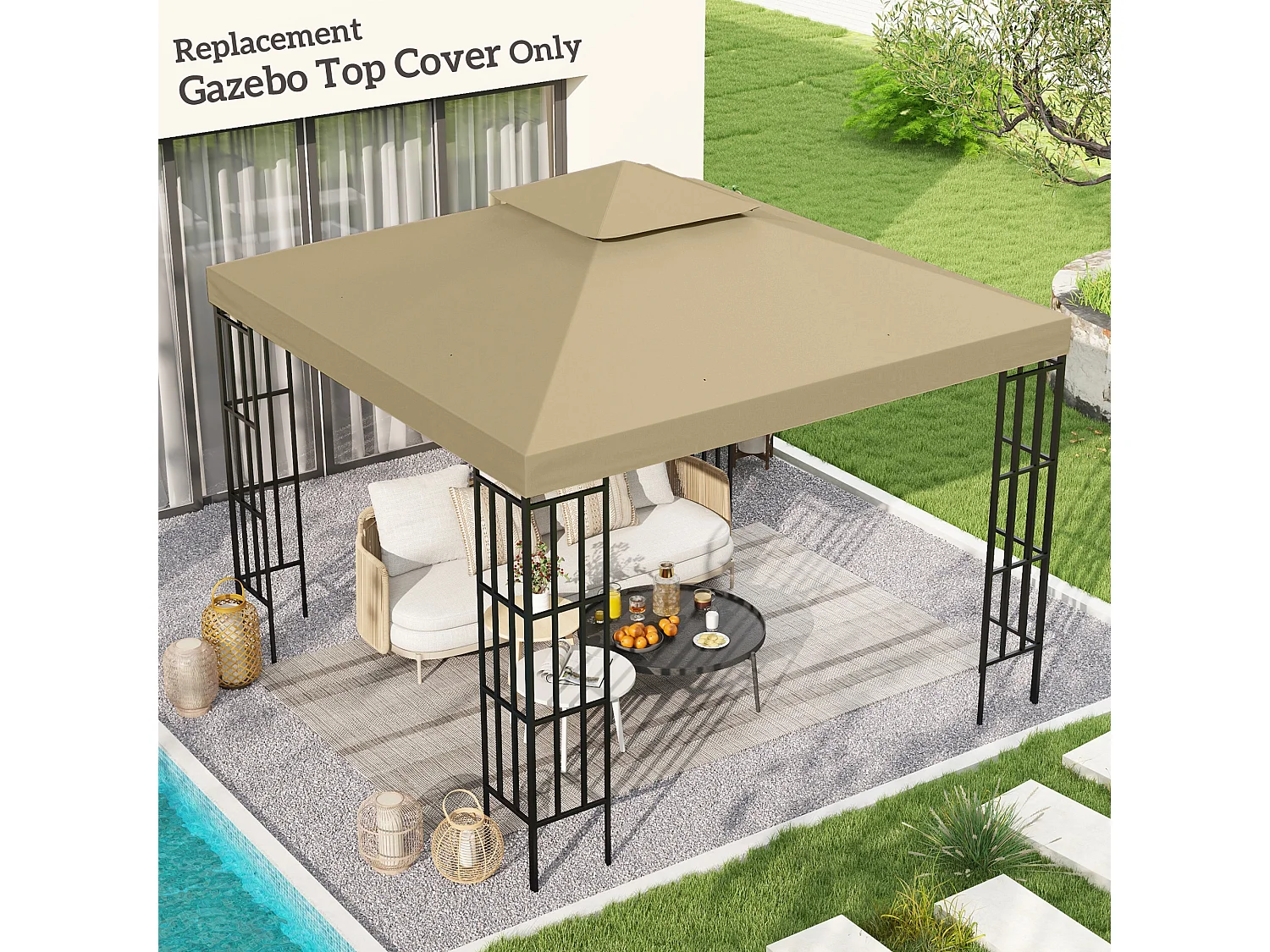 Tettuccio di ricambio per gazebo 3x3m a 2 livelli beige