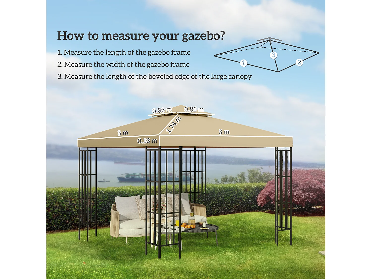 Tettuccio di ricambio per gazebo 3x3m a 2 livelli beige