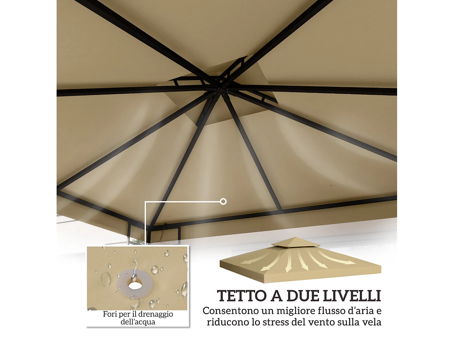 Tettuccio di ricambio per gazebo 3x3m a 2 livelli beige