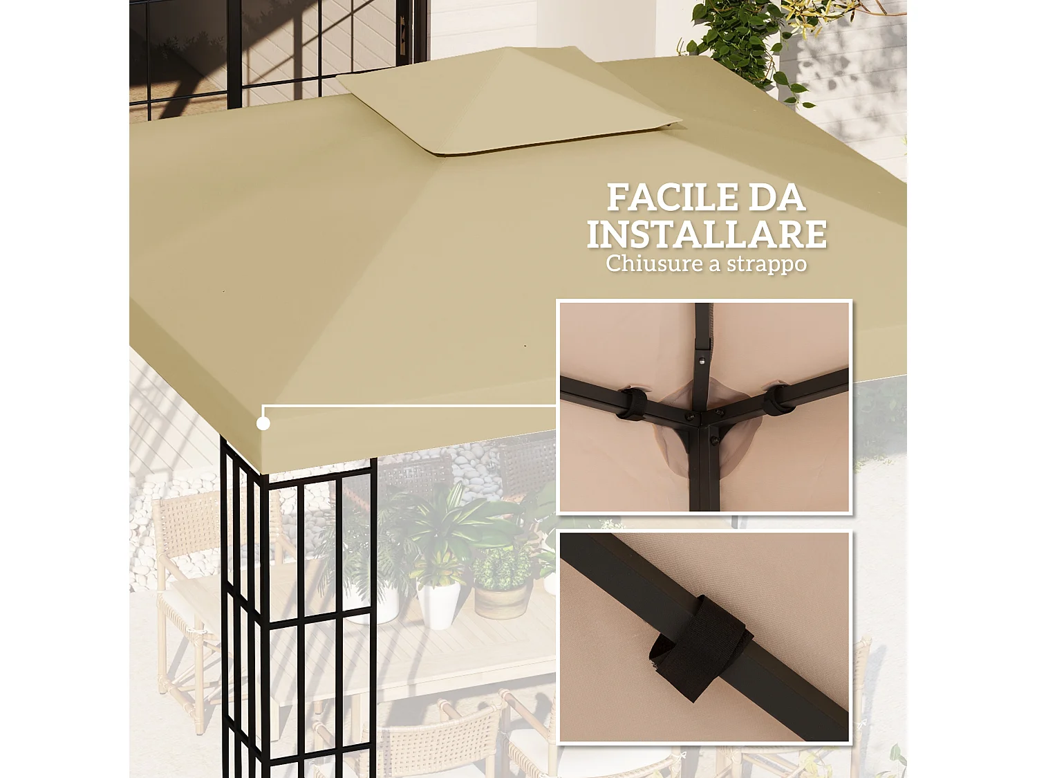 Tettuccio di ricambio per gazebo 3x3m a 2 livelli beige