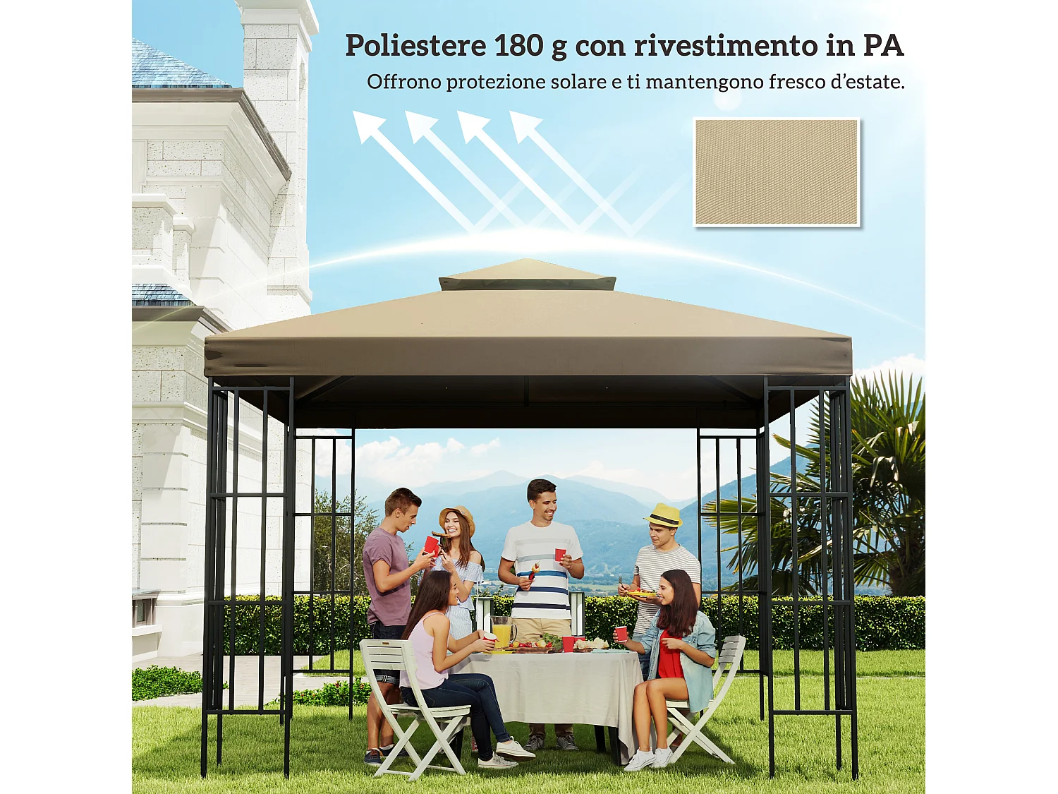 Tettuccio di ricambio per gazebo 3x3m a 2 livelli beige