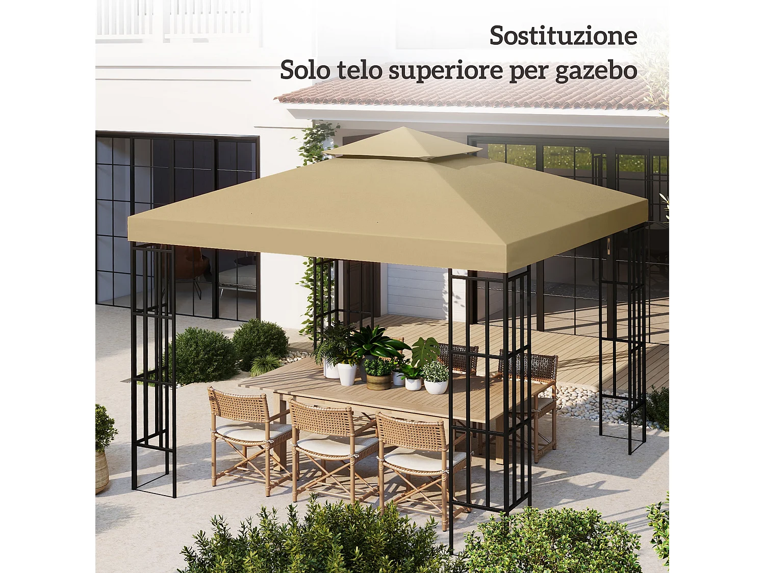 Tettuccio di ricambio per gazebo 3x3m a 2 livelli beige