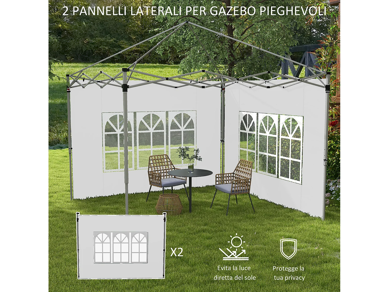Pareti gazebo con finestrelle in plastica e tessuto oxford