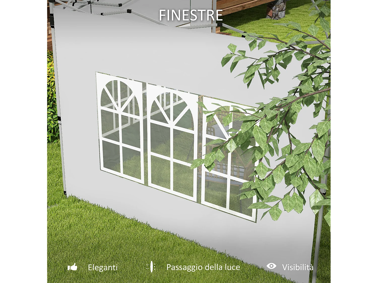 Pareti gazebo con finestrelle in plastica e tessuto oxford