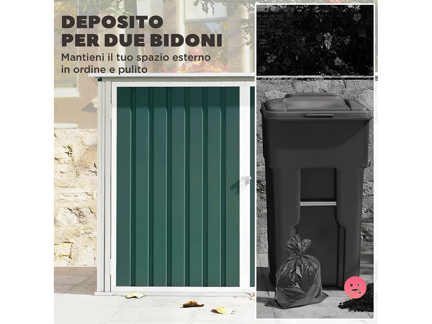 Capanno per bidoni con doppia porta in acciaio verde