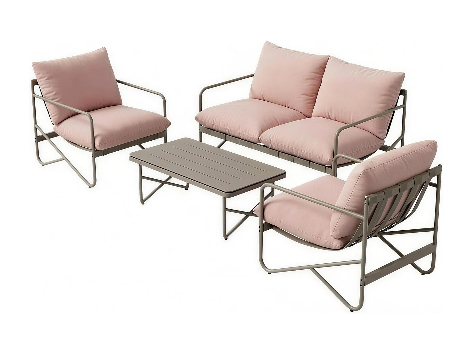 Set mobili da giardino con cuscini in metallo rosa