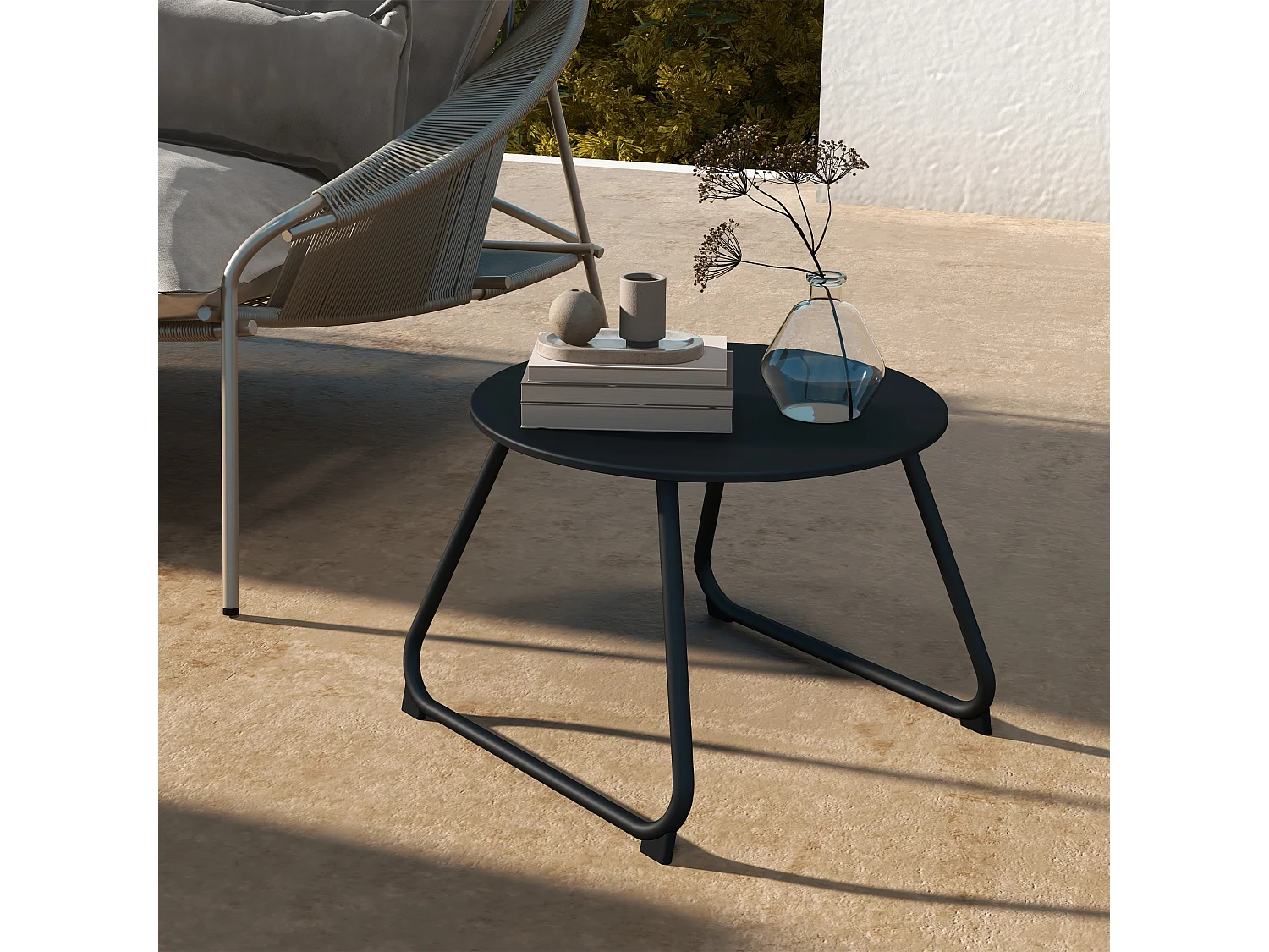 Tavolino da esterni ø48x37 cm con piedini regolabili in metallo nero