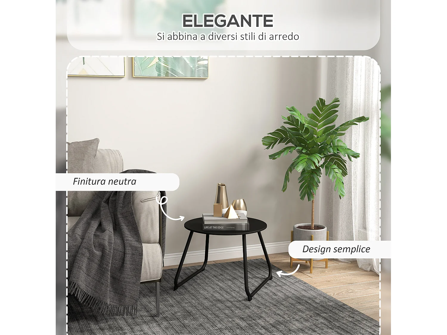 Tavolino da esterni ø48x37 cm con piedini regolabili in metallo nero