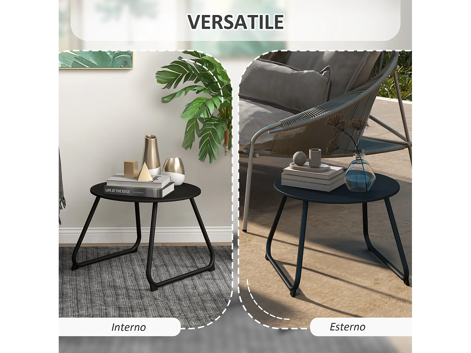 Tavolino da esterni ø48x37 cm con piedini regolabili in metallo nero