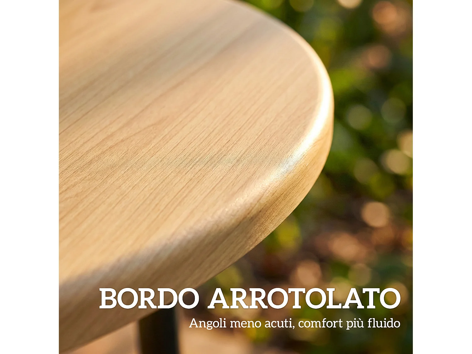 Tavolino da giardino rotondo in metallo effetto legno naturale